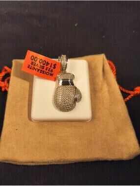 Large .925 Sterling Silver Iced Our Boxing Glove Pendant
